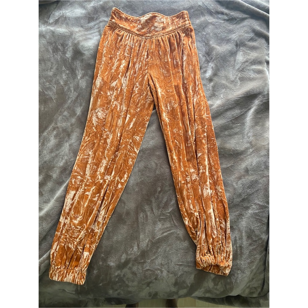 Orange velvet polyester pants